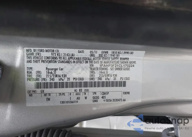 1FAHP3F21CL170224: 43941330