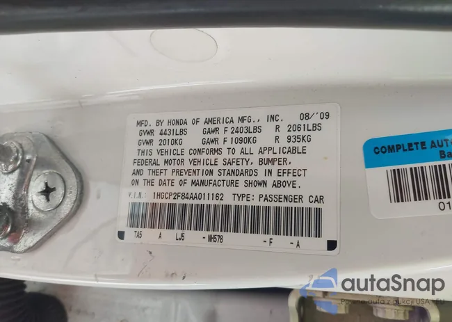 1HGCP2F84AA011162: 43940466