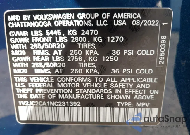 1V2JC2CA1NC231392: 43940664