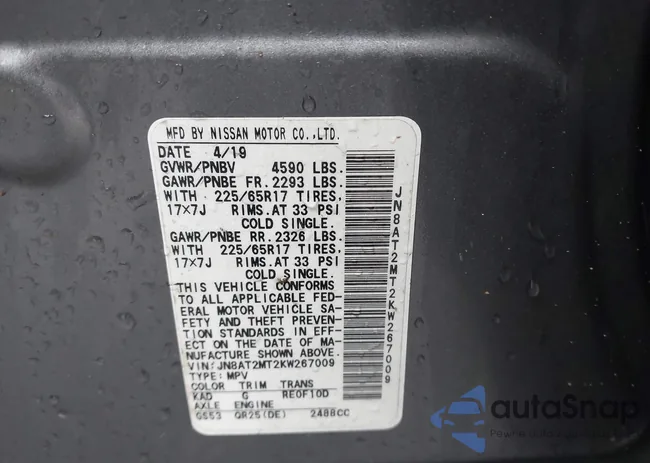 JN8AT2MT2KW267009: 43943327