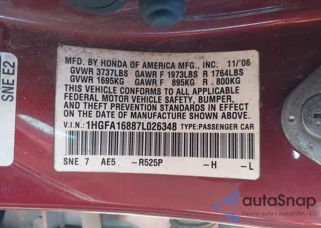1HGFA16887L026348: 43942517