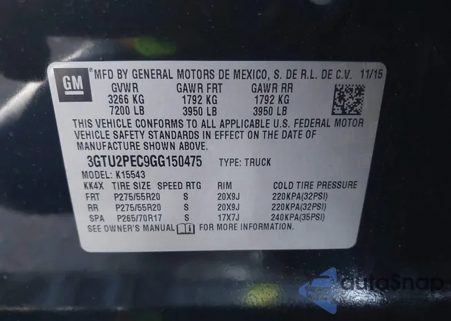 3GTU2PEC9GG150475: 43945001