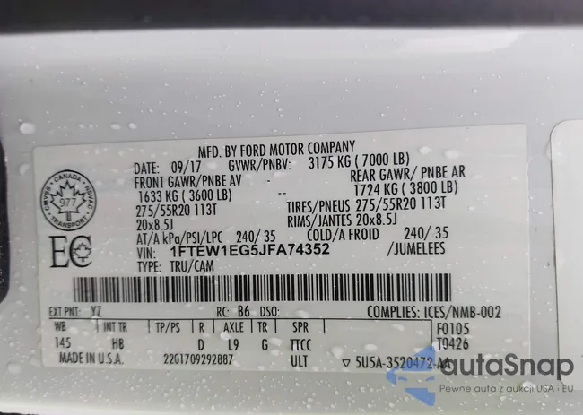 1FTEW1EG5JFA74352: 43945041