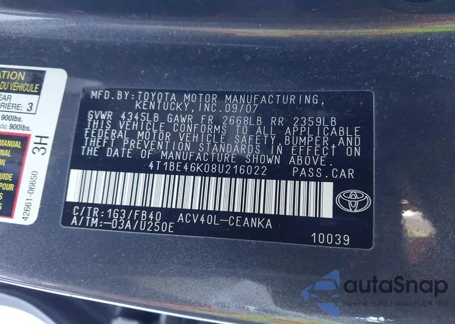 4T1BE46K08U216022: 43945046