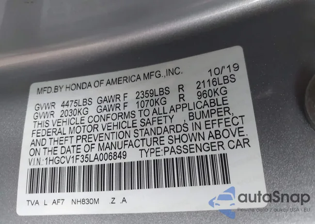 1HGCV1F35LA006849: 43945100