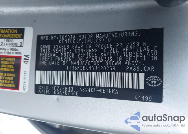 4T1BF3EK1BU120268: 43945123