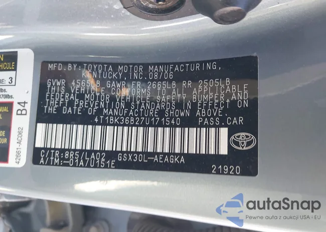 4T1BK36B27U171540: 43945155