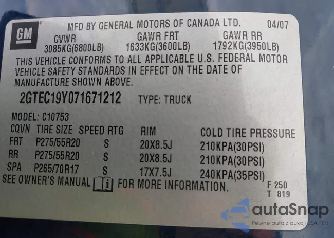 2GTEC19Y071671212: 43945218