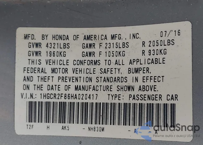 1HGCR2F86HA020417: 43945221