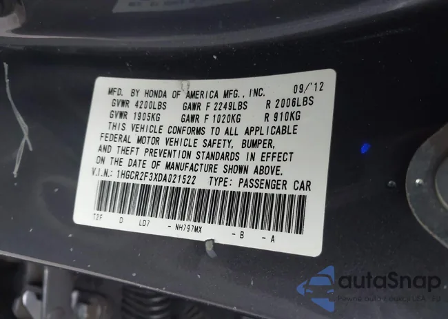 1HGCR2F3XDA021522: 43945255