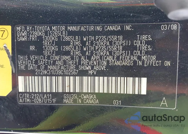 2T2HK31U39C102567: 43945257