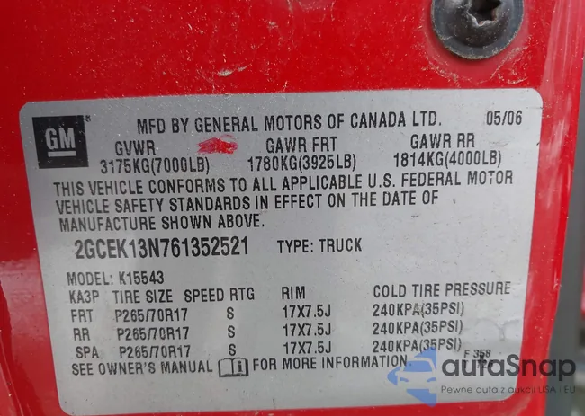 2GCEK13N761352521: 43945291