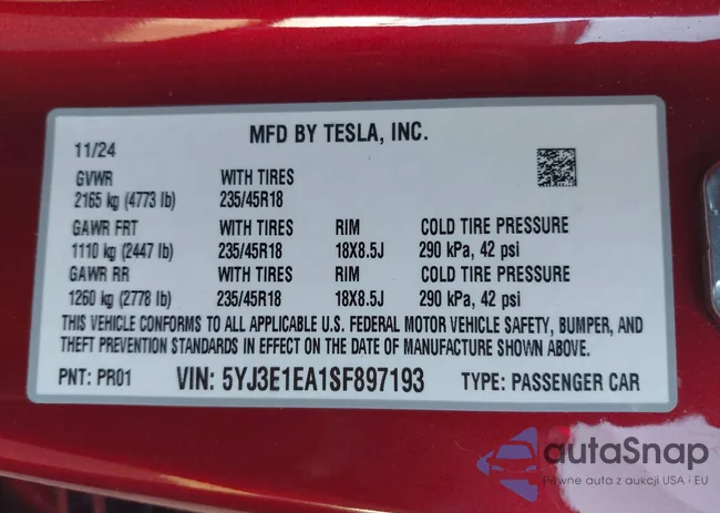 5YJ3E1EA1SF897193: 43945341