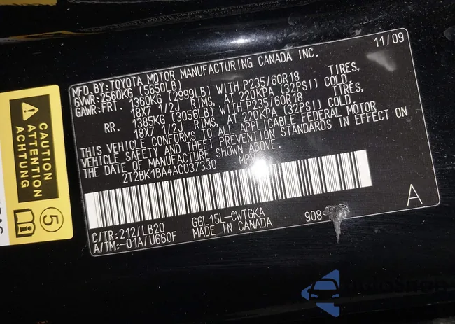 2T2BK1BA4AC037330: 43945345