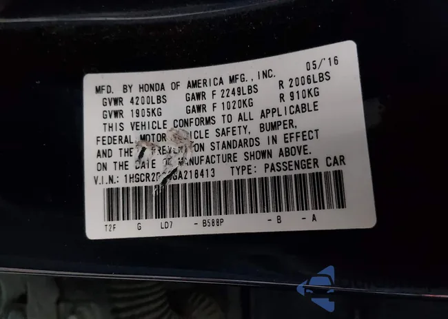 1HGCR2F39GA218413: 43944375