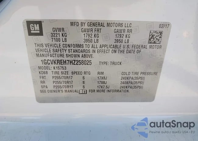 1GCVKREH7HZ258025: 43944714