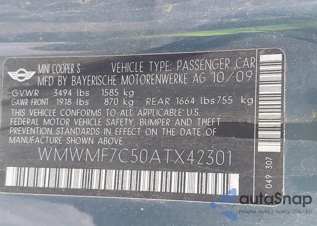 WMWMF7C50ATX42301: 43944720