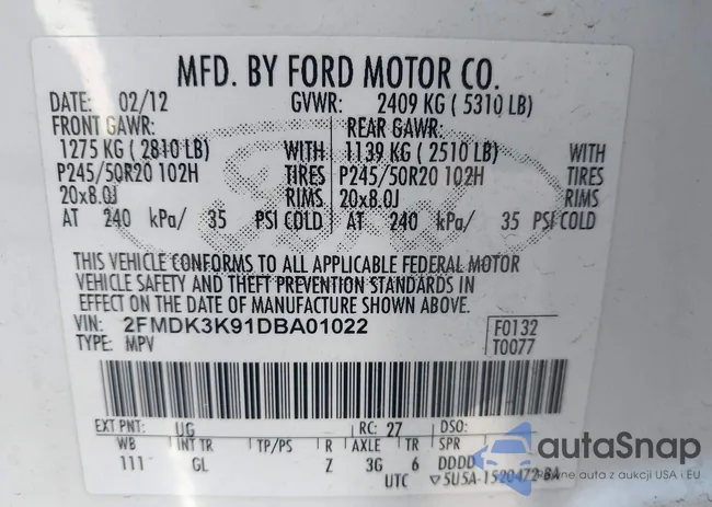 2FMDK3K91DBA01022: 43946238