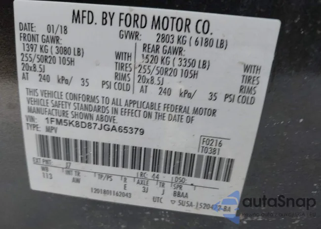 1FM5K8D87JGA65379: 43946323