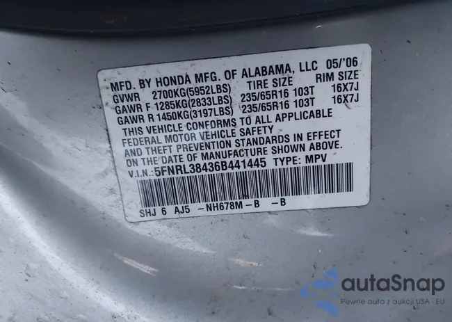 5FNRL38436B441445: 43946344