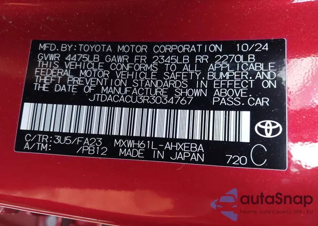 JTDACACU3R3034767: 43945510