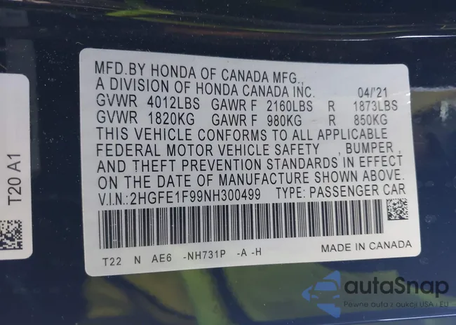 2HGFE1F99NH300499: 43946766