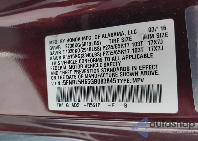 5FNRL5H65GB083845: 43946840