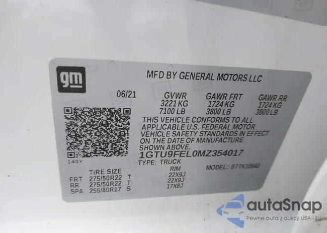 1GTU9FEL0MZ354017: 43946862