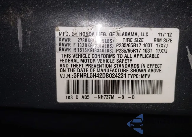 5FNRL5H42DB024231: 43947127