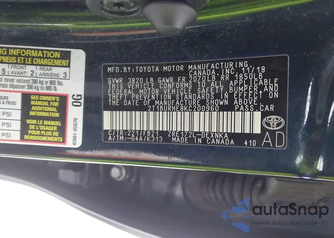 2T1BURHE8KC200960: 43946362