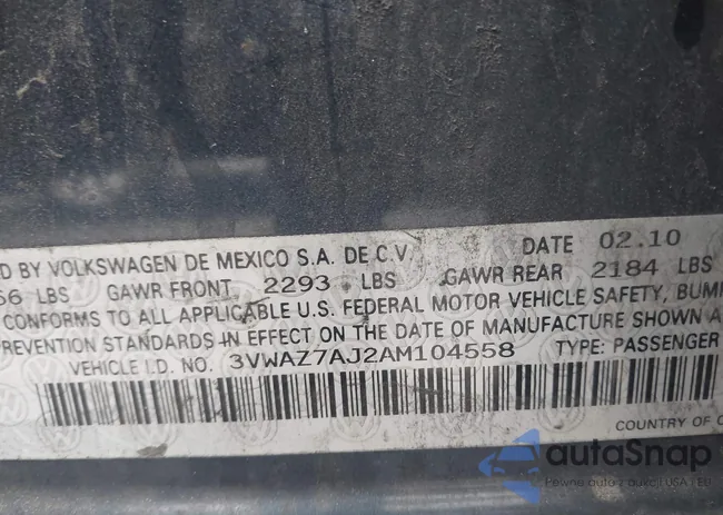 3VWAZ7AJ2AM104558: 43946405