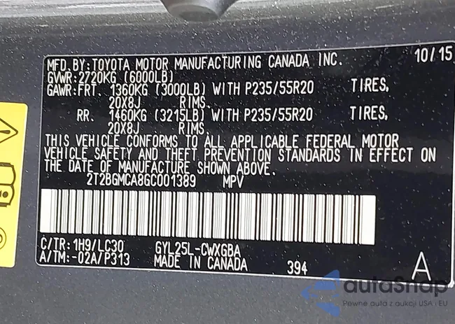 2T2BGMCA8GC001389: 43946548