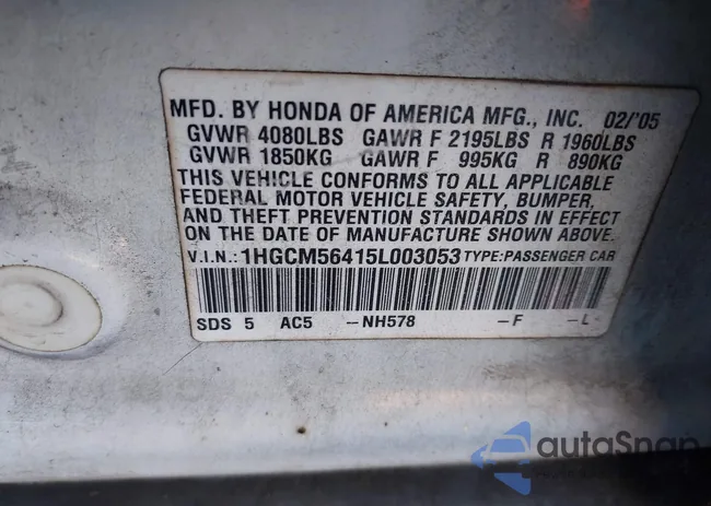 1HGCM56415L003053: 43946627