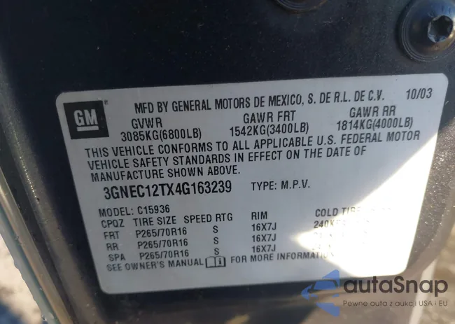 3GNEC12TX4G163239: 43946657