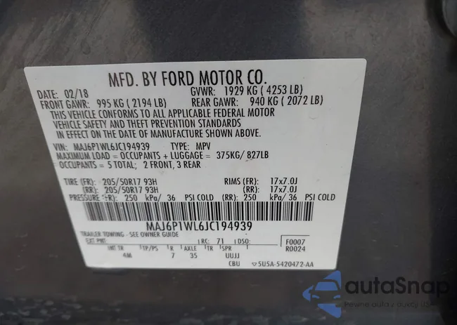 MAJ6P1WL6JC194939: 43948047