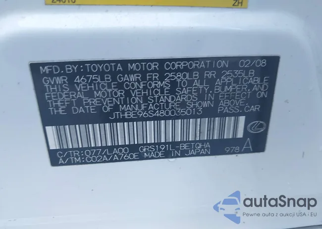 JTHBE96S480035013: 43948052