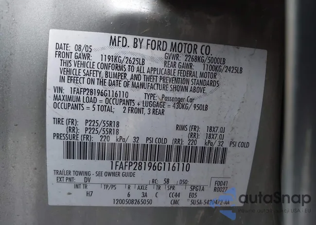 1FAFP28196G116110: 43948062