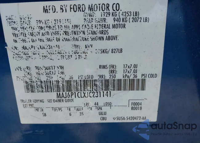 MAJ6P1CLXJC231141: 43948253