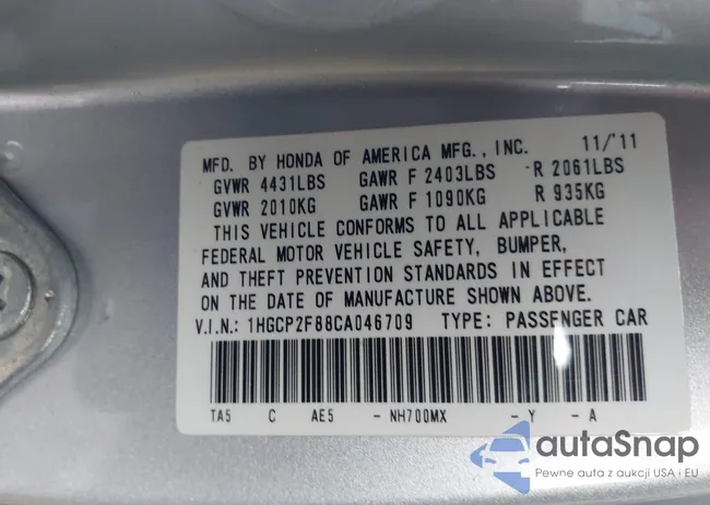 1HGCP2F88CA046709: 43947434