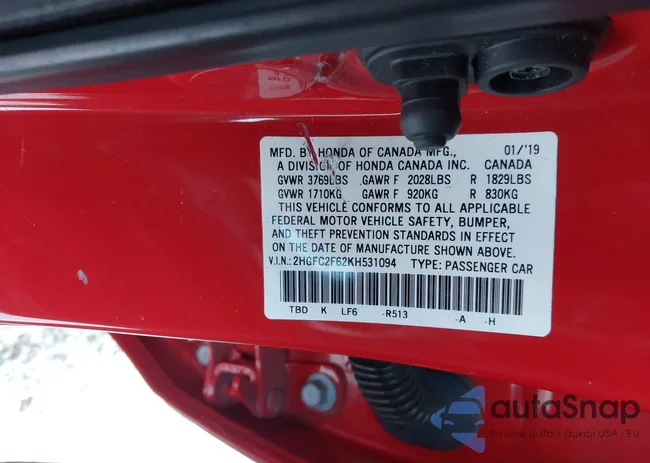 2HGFC2F62KH531094: 43947600