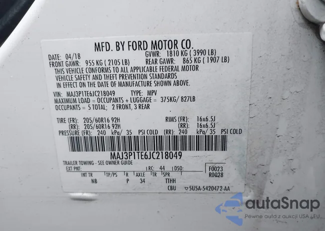 MAJ3P1TE6JC218049: 43948804