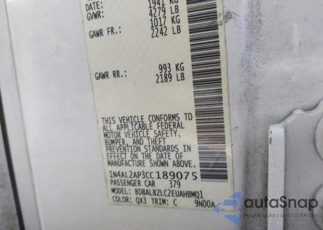 1N4AL2AP3CC189075: 43948909