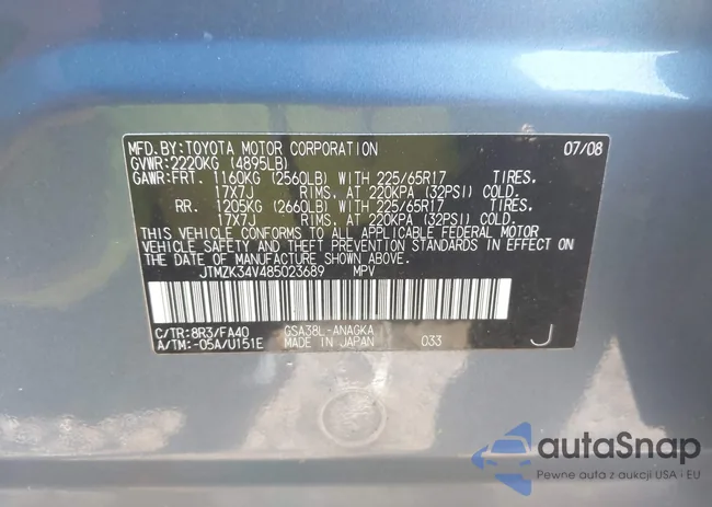 JTMZK34V485023689: 43949068