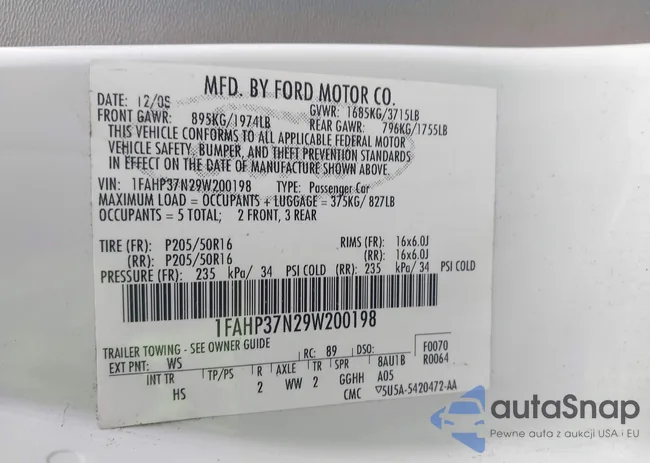 1FAHP37N29W200198: 43949071