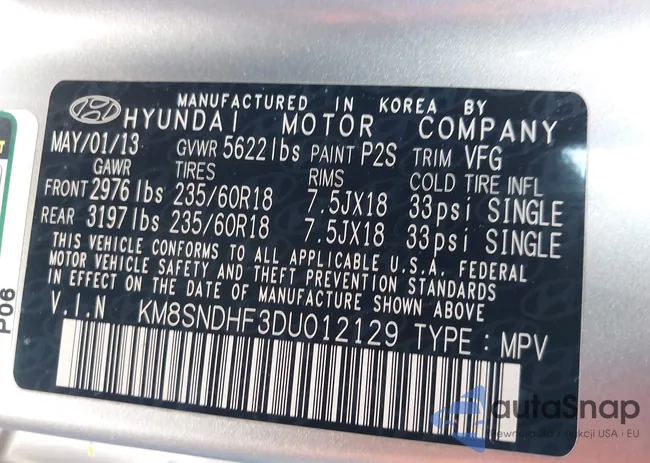 KM8SNDHF3DU012129: 43949081