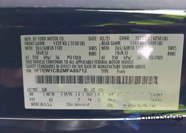 1FTEW1CB2MFA89712: 43949226