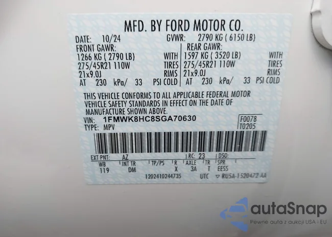 1FMWK8HC8SGA70630: 43948370