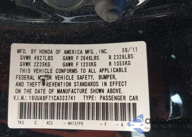 19UUA9F71CA003741: 43948395