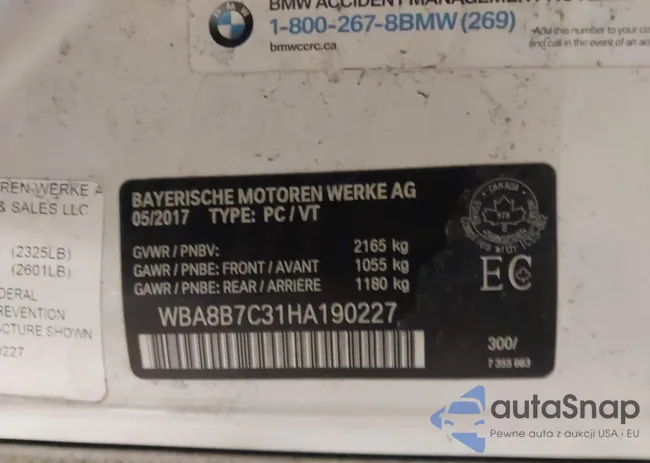 WBA8B7C31HA190227: 43948442