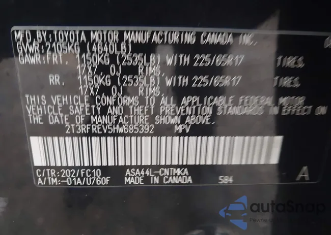 2T3RFREV5HW685392: 43948582